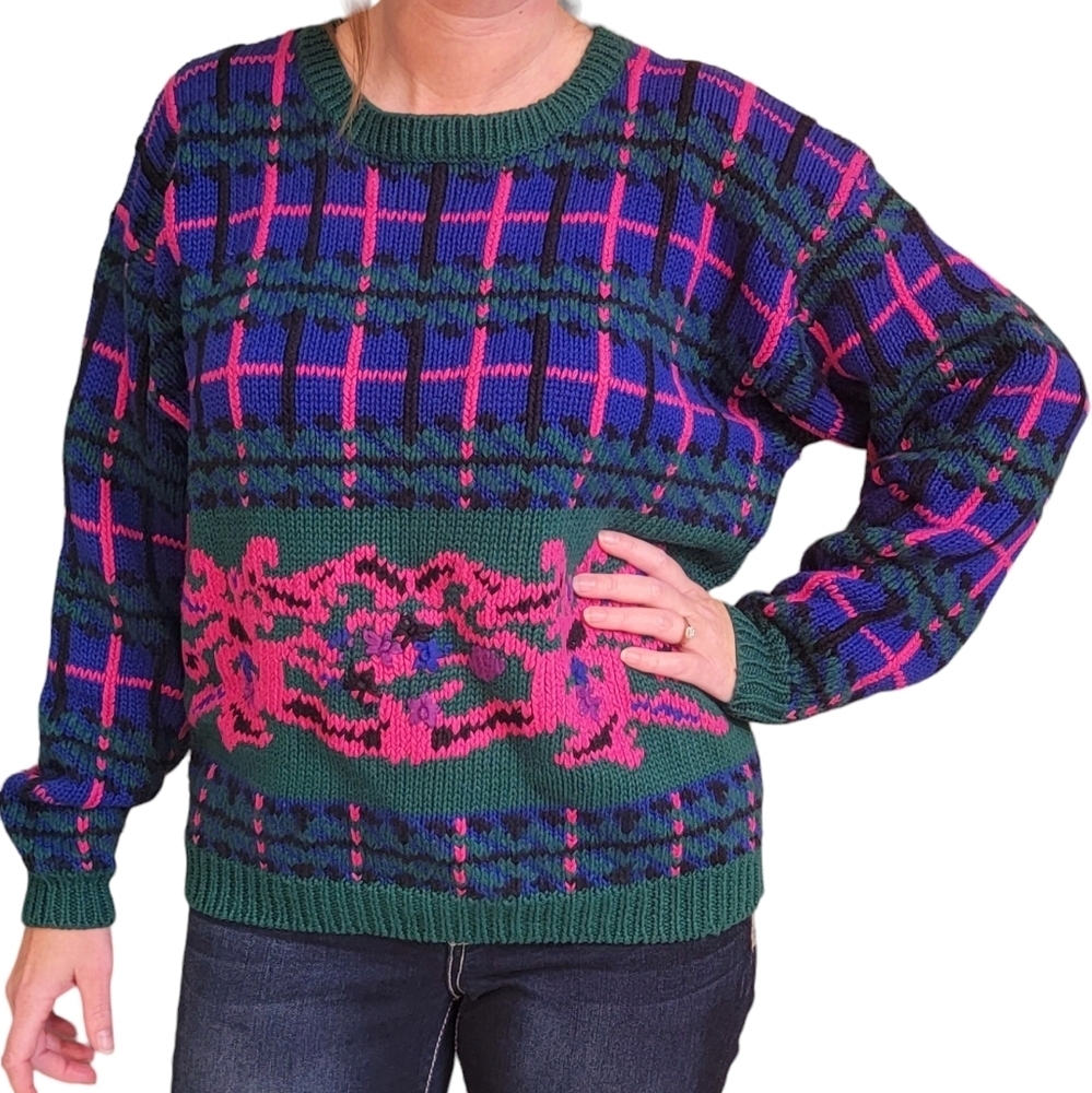 Vintage JL Plum Granny Core  80s‎ Womens Sweater Size Large